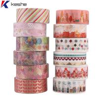 KESHE 2ม. X 15มม. เทป Washi คริสต์มาส ฟอยล์สีทอง ตกแต่งด้วยการตกแต่ง เทปกาว Washi อุปกรณ์ของชำร่วยงานเลี้ยง สุขสันต์วันคริสต์มาส เทปกาวตกแต่ง