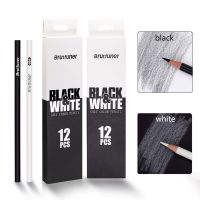 12 Pcs White &amp; Black Colored Pencils Professional Sketch Drawing Oil Color Pencil Set Coloring Art Painting Supplies Stationery Drawing Drafting