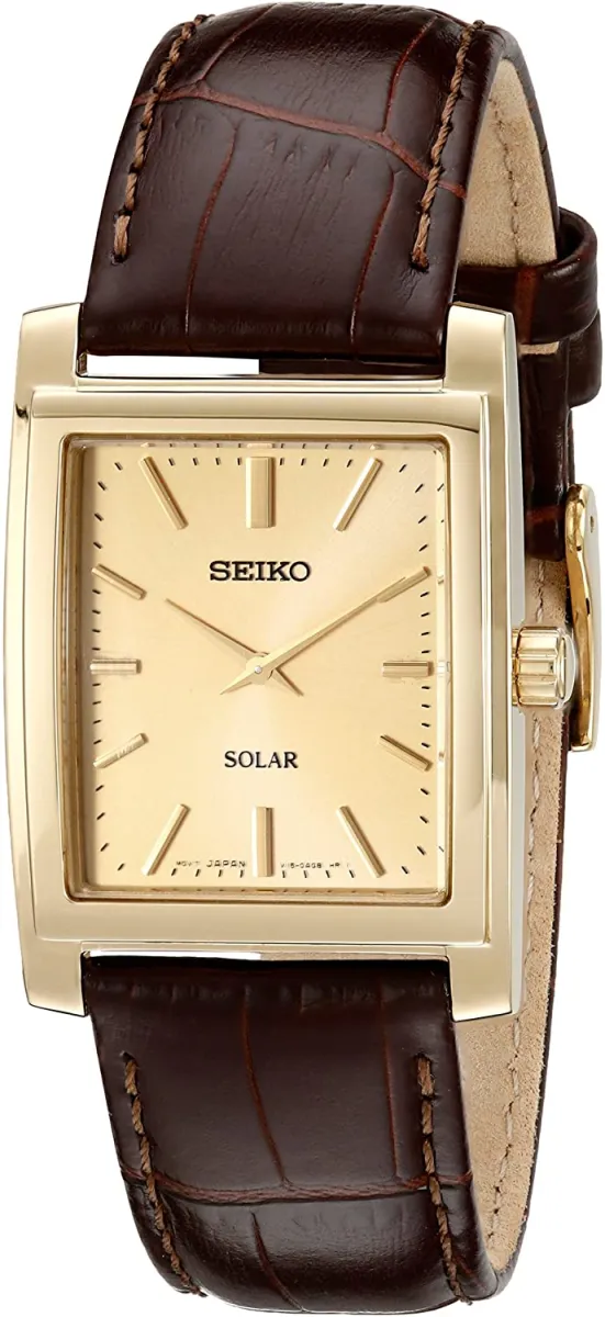 Đồng hồ Seiko cổ sẵn sàng (SEIKO SUP896 Watch) Seiko SUP896 Gold-Tone and  Brown Leather