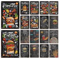 Hamburger Sandwich Metal Signage Tin Painting Advertising Sign Food Poster Restaurant Wall