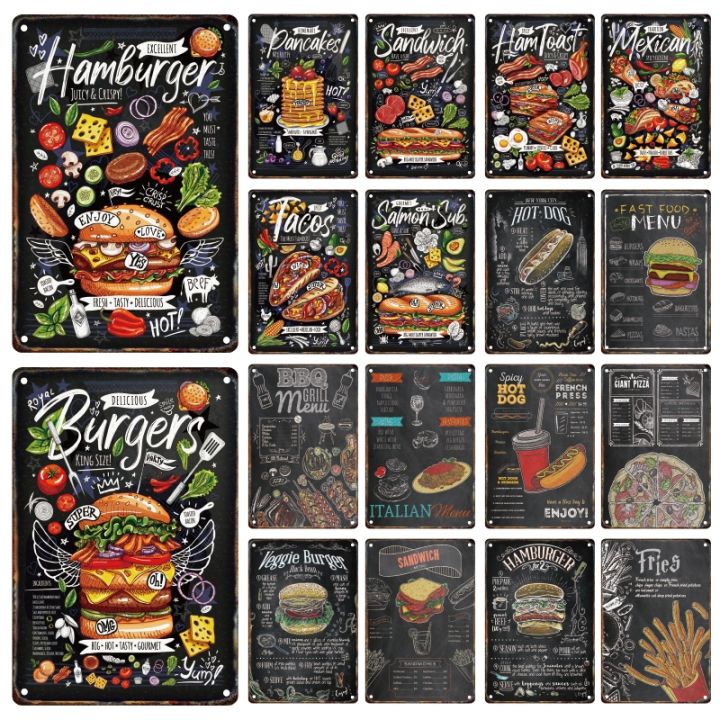 hamburger-sandwich-metal-signage-tin-painting-advertising-sign-food-poster-restaurant-wall