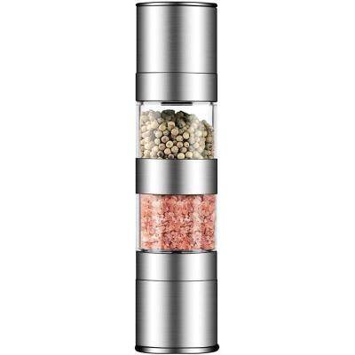 2 In 1 Salt And Pepper Grinder Set,Stainless Steel Salt Grinder With Adjustable Ceramic Rotor, Salt Mill And Pepper Mill Shaker,Dual Mill Spice Jar