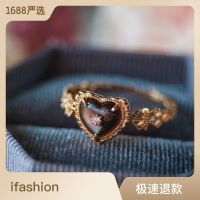แหวนรักแฟชั่นวินเทจ s925 แหวนรูปหัวใจเงินแท้ชุบทอง ins เครื่องประดับดีไซน์เฉพาะกลุ่ม ~