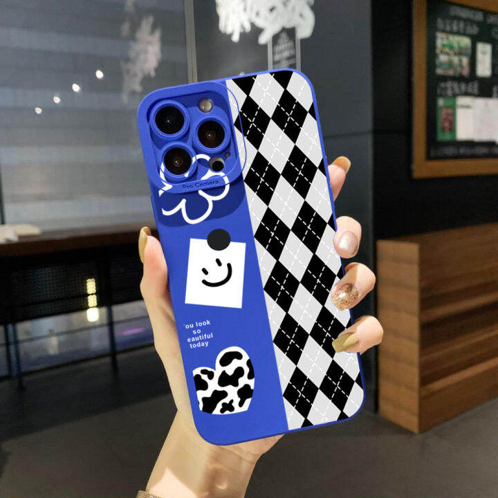 เคสโทรศัพท์สำหรับ-iphone-14-plus-13-12-pro-max-11-xr-7-8-se-2020ใบหน้ายิ้มขอบสี่เหลี่ยมกรอบฝาครอบป้องกันเลนส์เต็ม