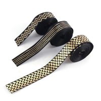 3 Pcs 1 Inch Christmas Ribbon Striped Wrapping Bronzing Grosgrain Fabric Black and Gold Printed Stripes Ribbon