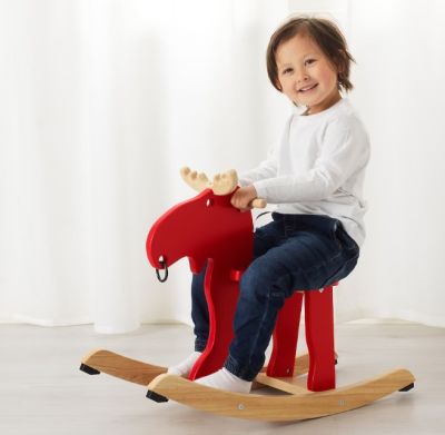 พร้อมส่ง⚡️ม้าโยกไม้ ม้าโยกของเล่น EKORRE เอียคกอเร่ เก้าอี้โยกรูปกวางมูส, แดง/ไม้ยาง ช่วยเสริมสร้างพัฒนาการ ด้านการ ทรงตัว