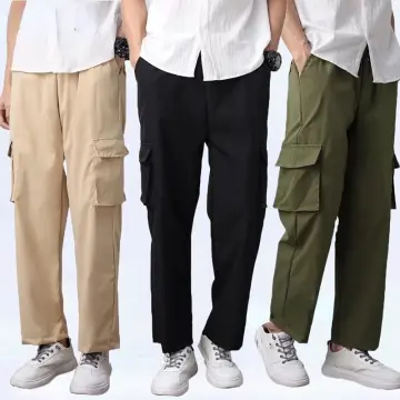 Summer Cotton Korean Style Fashion All-match Loose Casual Khaki Straight  Pants Men seluar slack lelaki Black M