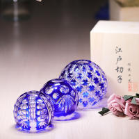 Blue Japanese Edo Kiriko Glass Vase Hand Cut Luxury Crystal Glass Ashtray Decorative Bowls Plates Ornaments