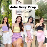 Seoulday_Stuff?Jolie Sexy Crop เสื้อเกาะอก สายเดี่ยวไขว้ ผ้าร่อง เกาะอกเซ็กซี่