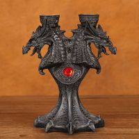 【hot】♚☬❖ Figurines Candlestick Medieval Altar Statue Sculpture Holder 2 Pcs Sticks Desk