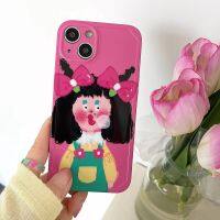 Ins Funny Pigtail Girl กรณีโทรศัพท์สำหรับ iphone13 Simple Rose กรณีโทรศัพท์สีแดงสำหรับ iphone12promax เวอร์ชั่นเกาหลีแฟชั่นสีกรณีโทรศัพท์สำหรับ iphone14promax