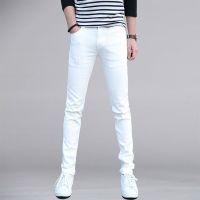 COD SDFGERTERT 【jeans】Summer Men s White Jeans Men s Slim Korean Style Skinny Pants Boys Stretch Thin Casual Long Pants