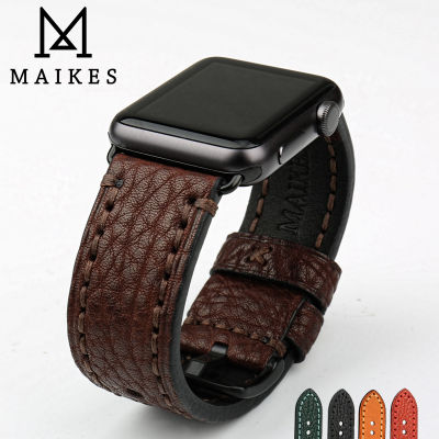 MAIKES Watch Accessories Genuine Leather Watch Strap Replacement For Band 44mm 40mm 45mm 41mm Watchband