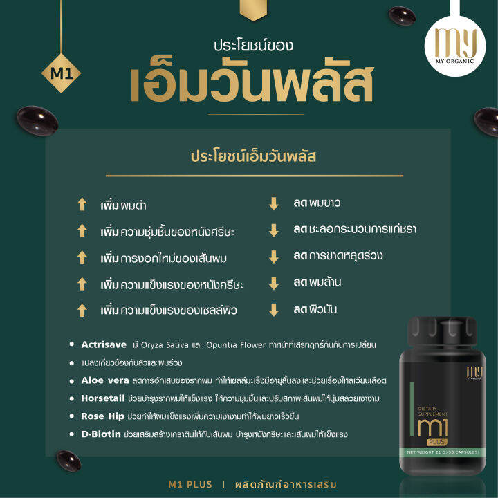 อาหารเสริมบำรุงผม-วิตามินปลูกผม-ผมร่วง-ผมบาง-m1plus-แบรนด์-my-organic