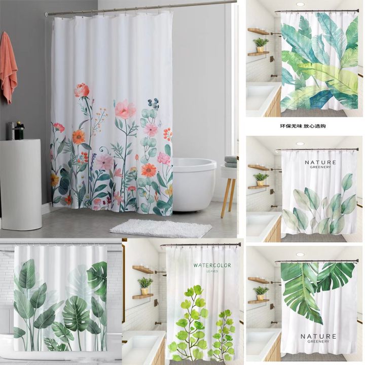 green-plant-waterproof-mildewproof-shower-curtain-digital-perforation-free-printed-bathroom