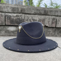 2ขนาดขนสัตว์ผู้หญิงผู้ชายสีดำ Steampunk Fedora หมวกอะคริลิอัญมณีปีกกว้างแจ๊สคริสตจักรหมวกปานามาหมวกกันแดด