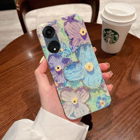 OPPO A98 A78สำหรับ เคสนิ่มสีฟ้าอ่อนภาพสีน้ำมันดอกไม้ป้องกันการกระแทกซิลิโคนสำหรับ OPPO A98 A78กรอบด้านหลัง