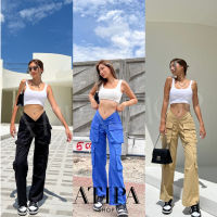 Atipashop - Canvas Cargo Pants กางเกงขาขาว หลังสม็อค กระเป๋าข้าง