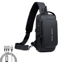 Black Crossbody One USB Size Waterproof Charging Shoulder Bag Backpack