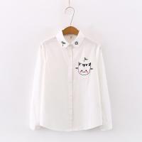 Spring New Women Clothes Cat Embroidery Cartoon Blouse and Tops Turn Down Collar Kawaii Casual Tops Cotton Shirt out Tops