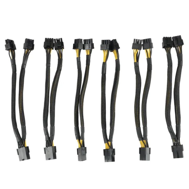 2x Cavo Alimentazione GPU PCI-e 6Pin Femmina A Doppio 8(6+2)Pin Maschio - Y-Splitter 23cm Con Treccia