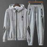 ADIDASeˉ  เสื้อคาร์ดิแกนมีฮู้ดสำหรับผู้ชาย,เสื้อแจ็คเก็ตลำลอง + กางเกงวอร์มชุด2ชิ้นประกอบด้วยสีดำ/ สีแดง/สีฟ้า/สีเทาขนาด (M-4XL)