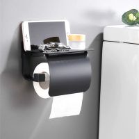 Black/Silver Toilet Paper Shelf Aluminum Bathroom Hardware Waterproof Roll Paper Holder Storage Rack Paper Towel Hook With Cover Toilet Roll Holders