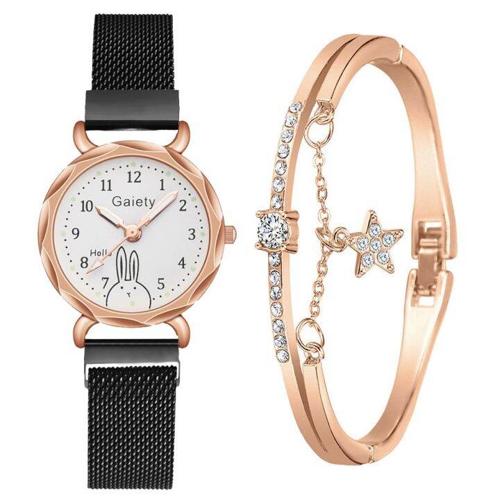 a-decent035-2pcs-set-gaietywatch-for-women-rhinestonewatch-ladies-girl-wristwatch-simplegift-montre-femme