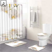 Elegant Flower Print Shower Curtain Set Waterproof Bathtub Screen Soft Bath Mats Cars Rugs Bathroom Access Home Decore