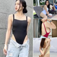 Bodysuit คอเหลี่ยม เว้าหลัง  บอดี้สูทสายเดี่ยวเอวสูง หุ่น slim ทรงสวยมาก