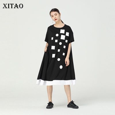 XITAO Dress  Irregular Contrast Color Dot Women Casual Dress