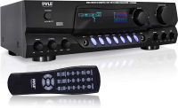 Pyle 200W Home Audio Power Amplifier - Stereo Receiver w/ AM FM Tuner, 2 Microphone Input w/ Echo for Karaoke, Great Addition to Your Home Entertainment Speaker System - PT260A , Black , 17 inches