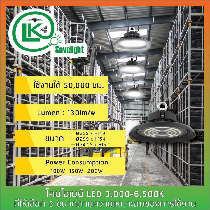 โคมไฟไฮเบย์-hight-day-ufo-100w150w-200w-6500k-แสงขาว-ใช้ในโรงงานอุตสาหกรรม-โกดังเก็บสินค้าสนามกีฬาในร่ม-โชว์รูมต่างฯ-สว่างมาก