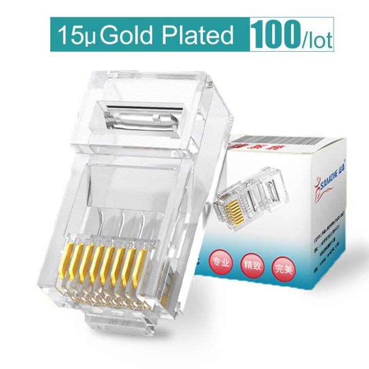 Cat5e Modular Plug 8P8C Connector for Ethernet Cable,Gold Plated CAT 5e ...