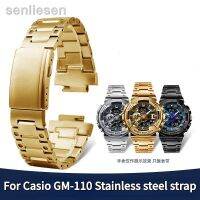 สายรัดสแตนเลสสีดำสีทองแบบดั้งเดิม2023 16มม. สำหรับ GM-110รูปเต่าน้ำหนัก Casio กรัม-ช็อกสายรัดโลหะปืนเหล็กขนาดเล็ก GA-110GB