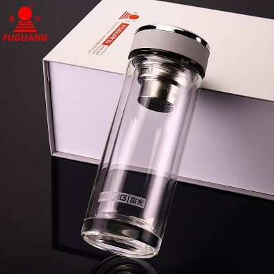 [COD] Fuguang double-layer crystal glass mens business with lid portable tea cup gift box wholesale printing