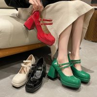 pean and retro thick heel sqre toe sm leather shoes womens large size and autumn new y Fren high-heeled fashn shoes women