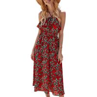 Summer Fashion Sexy Red Printed Floral Ruffled Midi Dress