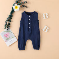 Summer Newborn Infant Baby Boys Girls Romper Jumpsuits Onepiece Overalls Solid Color Sleeveless Muslin Infant Clothes