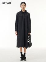 XITAO Dress Fashion Loose Stand Collar Women Full Sleeve Dress