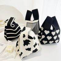 ☄✺✳  Knit Handbag Knot Wrist-bag Female Color Wide Tote Student Reusable Shopping