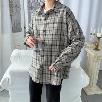 fashion plaid shirt Long-sleeved shirt Men Loose Polo shirt