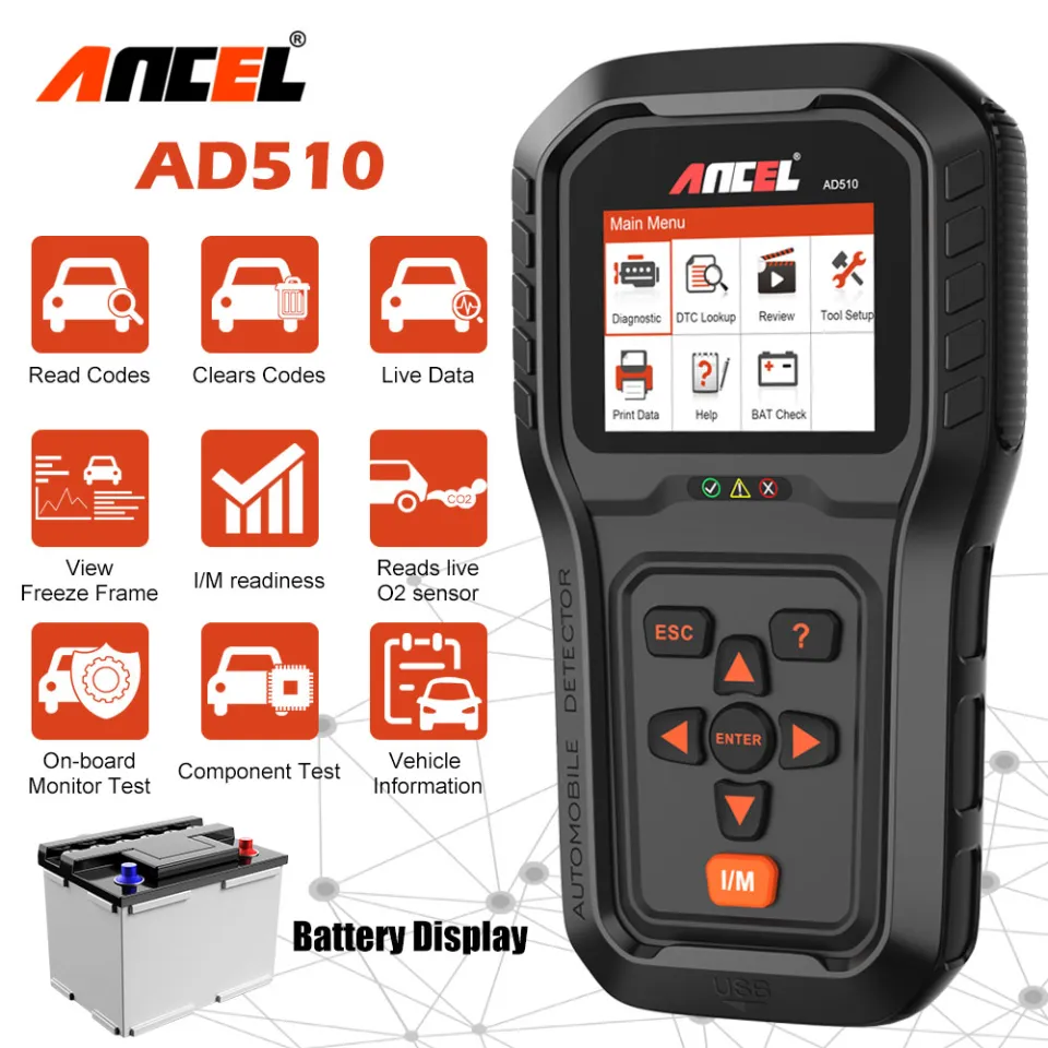COD】Ancel AD510 PRO OBD2 Scanner Check Engine Clean Code Reader Battery  Meter Guage Real-time Display Guage ODB 2 Automotive Auto Diagnostic Scan  Tool For All Universal Cars