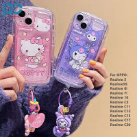 Kuromi Hello KItty การ์ตูนลูกสุนัขเคสโทรศัพท์มือถือเครื่องประดับแบบแขวนน่ารักสำหรับ OPPO Realme 5 Realme 5S Realme 6i Realme 7i Realme 10 Realme C3 Realme C11 Realme C12 Realme C15 Realme C17 Realme C20สบู่ TPU กันกระแทกและกันกระแทก