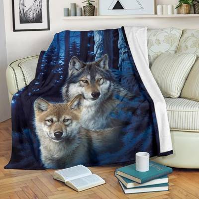 Wolf animal pattern sofa bed blanket super soft warmth printing flannel blanket