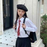 ‘；’ MEXZT Japanese Women Solid White Shirts Spring Jk Preppy Style Long Sleeve Student Blouse Fashion Button Female Pocket Tops New