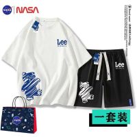 【July hot】 NASA joint short-sleeved t-shirt mens summer 2023 new upper clothes two-piece suit sports trendy brand