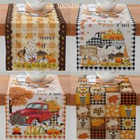 【cw】 Pumpkin Linen Thanksgiving Faceless Gnome Pumpkin Printed Table Runner Flag Elf Dwarf Tablecloth Party Table Cover Home Decor 【hot】 !