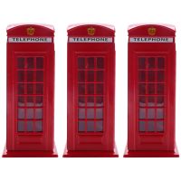 3X Metal Red British English London Telephone Booth Bank Coin Bank Saving Pot Piggy Bank Red Phone Booth Box 140X60X60mm
