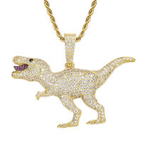 Bling Iced Out Full Zircon Dinosaur Necklace Gold Silver Plated with Tennis Chain for Men Women